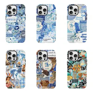 Blue Coastal Cowgirl Collage MagSafe Wireless Cellphone Casing, Western Coquette Aesthetic Shockproof Slim Protective Accessories for iPhone 11-17 Air Plus Pro Max Devices