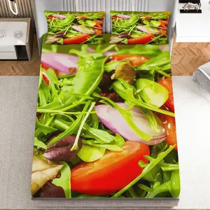 3Pcs ColorfulVegetableSalad Fitted sheet Three Piece Set (1*Fitted Sheet+2*Pillowcases, Coreless), Spring theme, FreshPattern Bedding Set, Mattress protector Soft, Breathable