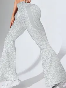 Women's High Waist Leopard Print Sporty Fitness Pants, Tummy Control Butt Lifting Flare Leggings, Casual Yoga Wear for Fall & Winter, Flared Leggings