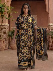 Women's Elegant Fitted Long Dress Set, Geometric Print Silk Scarf & Shawl, Beach Sun Protection Satin Wrap, All Seasons Fashion, Lightweight