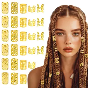 60PCS Dreadlock Hair Beads Kit, Gold Metallic Braid Rings Hair Cuffs Claw Clips, Bohemian Punk Hip-Hop DIY Hair Accessories for Back to School Autumn Christmas Gift
