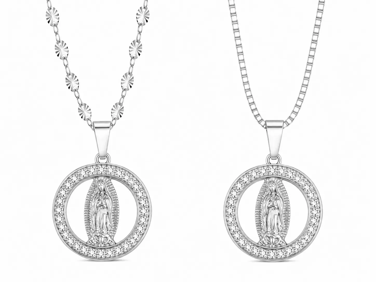 925 Real Silver Virgin Mary Circle Pendant Chain Necklace, 18" Length Silver Necklaces & Pendants, Fashion Chain Option for Everyday Wear