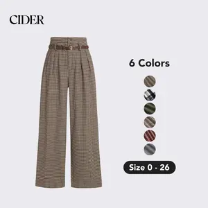 Houndstooth High Waist Belted Wide Leg Trousers