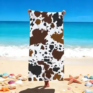 1pc Luxurious Cow Print Design Beach Towel for Ultimate Relaxation: Stylish Brown and Black Pattern, Perfect for Swimming, Sunbathing, and Beach Adventures