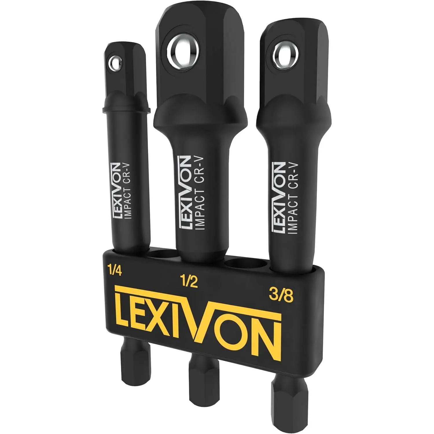 Adapter Set, 3" Extension Bit With Holder| 3-Piece 1/4", 3/8", and 1/2" Drive, Adapt Your To High Wrench (LX-101).