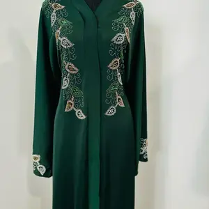 Dark Green Embroidered Abaya with Belt - Elegant and Stylish Abaya for Women Featuring Intricate Embroidery and Comfortable Fit