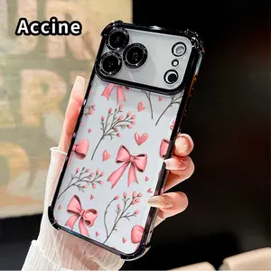 Bow & Bloom Pattern Mobile Phone Case for iPhone 17 16 Pro Max 15 Plus 14 13 12 11 E Air Four Corner Anti-drop Shockproof Non-slip Silicone Transparent Protective Cover