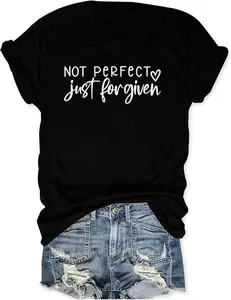 Not Perfect Just Forgiven Christian T-Shirt for Men Heart Graphic Faith Tee Easter Good Friday Gift Ultra Soft Cotton Casual Menswear Tshirt Crewneck