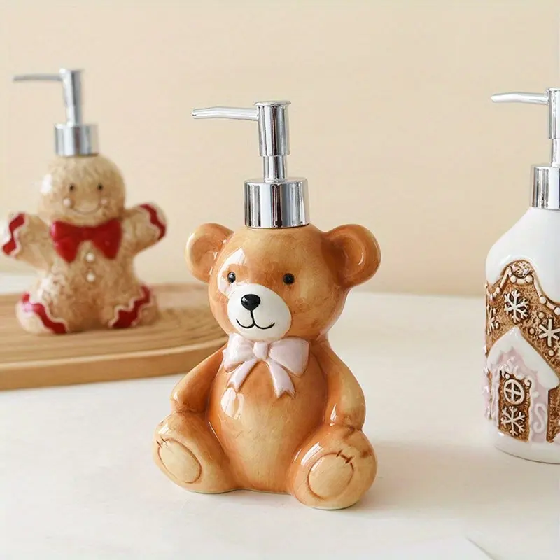 Ceramic Bear Dispenser Bottle, 350ML Reusable Container for Bathrooms & Personal Care, Toiletries Dispenser, Stylish Storage Solution for Soap Lotion, Soap Canister