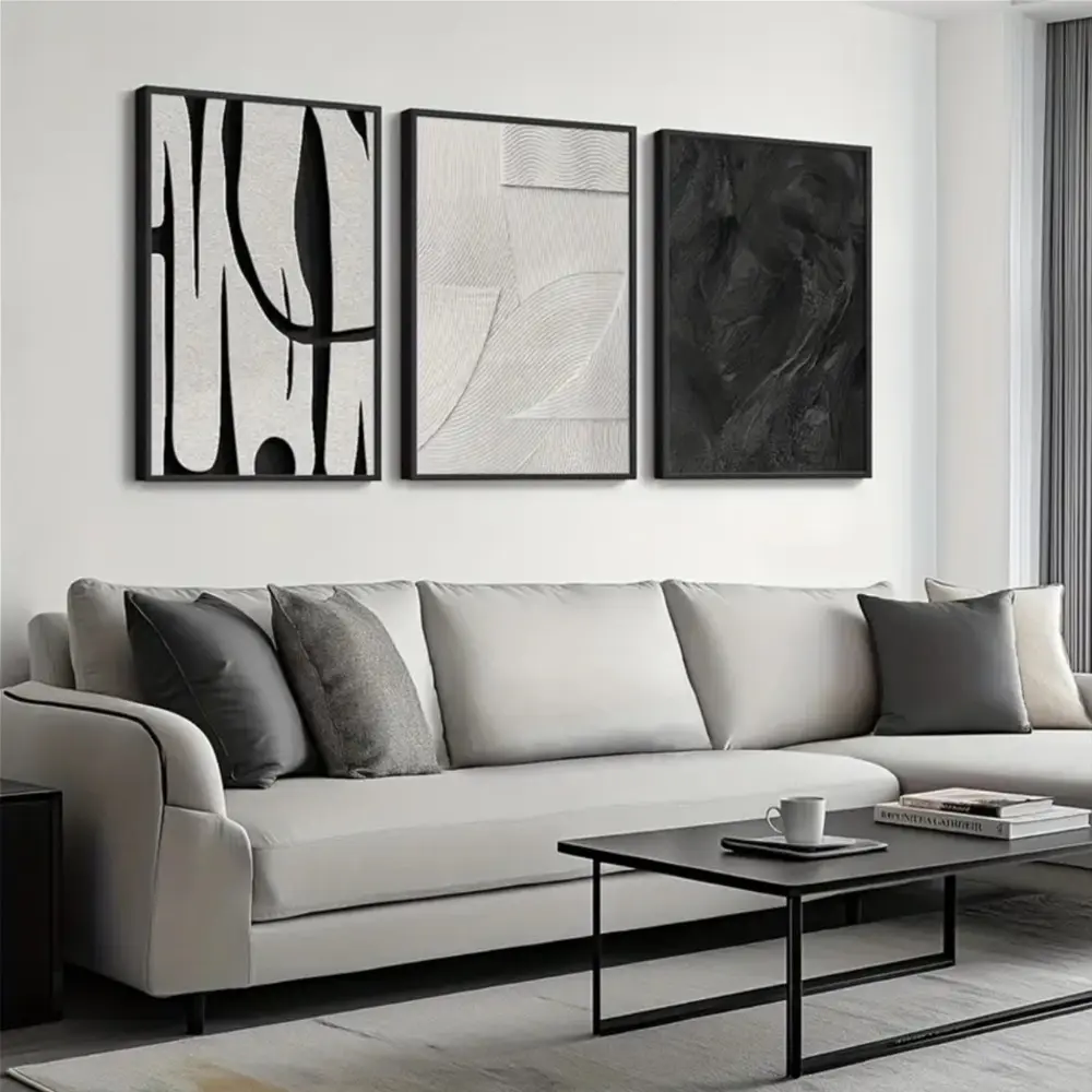 3pcs Set with Or Without Frames, Modern Abstract Design, Abstract Black and White Textured Wall Art Posters and Minimalist Canvas Paintings, Abstract Wall Decor, Adopting High-precision Micro Spray Printing Technology