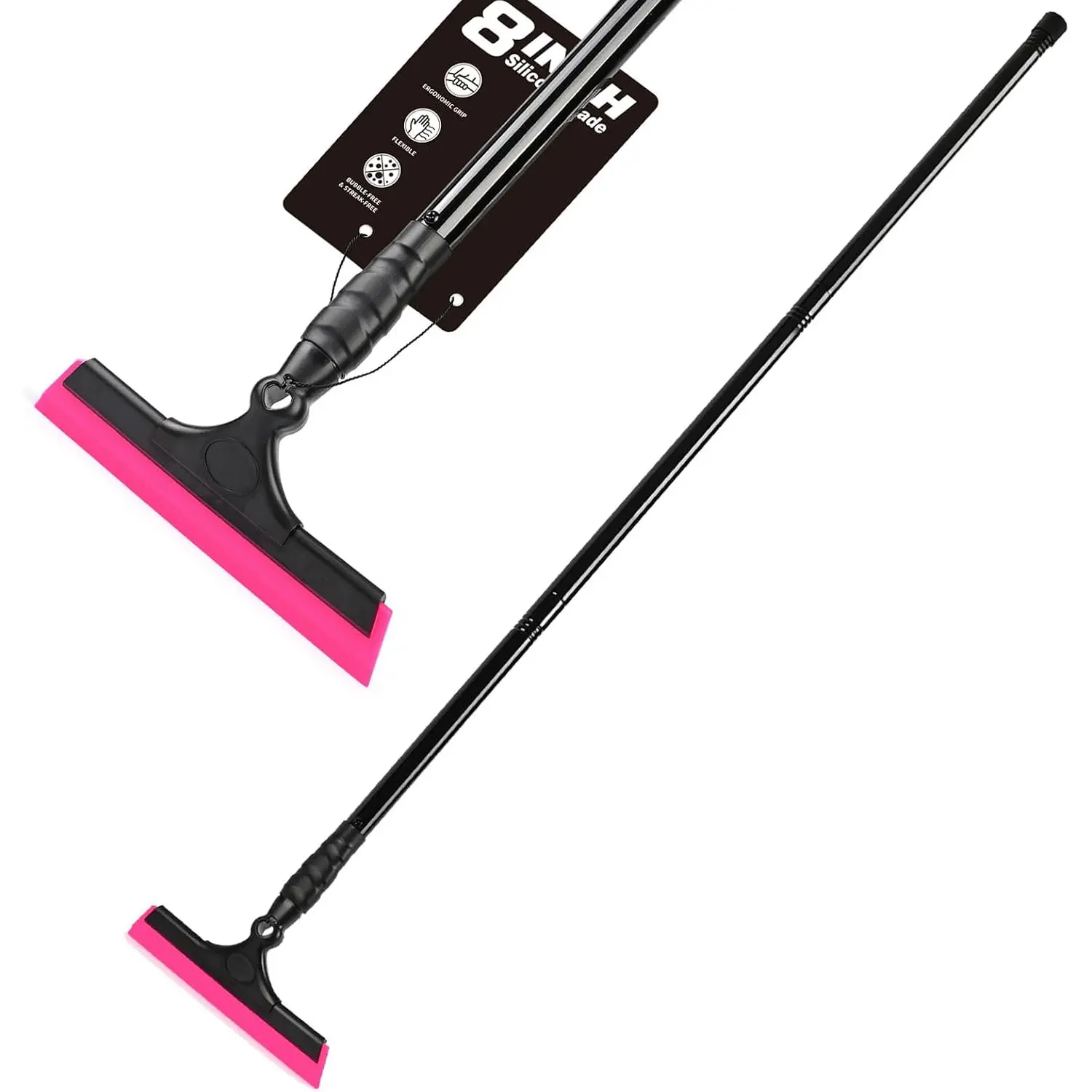 8 Inch Wide Silicone Blade Window Squeegee 16'’ -45 '’ Long Handle Versatile and Sturdy Squeegee for Home Shower Glass Door and Car Front and Rear Windshield Cleaning