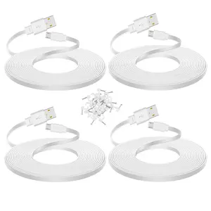 4-Pack 25 ft Extension  for WYZE Cam v4, WYZE Cam v3 and v3 Pro Camera, Long Flat  USB Cord, White