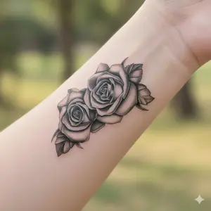 Waterproof Black Double Rose Temporary Tattoo Stickers - Sweat-Resistant Body Art, Safe & Easy Apply/Remove, Festive Party Skin Decoration, Non-Irritating & No Residue, Durable Design for Events, Waterproof Temporary Tattoos