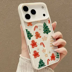 Cute and Colorful Christmas Gingerbread Man Snowflake Pattern Magnetic Phone Case Supports Wireless Charging for iPhone 17 Air 16 15 14 Pro Max 13 12 11 XR XS Plus E Shockproof Non Slip Protection phone case