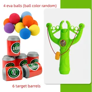 Kids Slingshot Toy Set with 4 Safe EVA Foam Balls & 6 Target Cans - Outdoor Shooting Game for Children Ages 6-12, Fun Backyard Activity, Birthday Gift for Boys and Girls