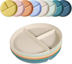 Divided Plates for Adults (8 Packs), Unbreakable Portion Control Plate Sectioned with Dividers, 9 Inch Plastic  Separator Dinner Plates Lightweight Compartment   Microwave Safe