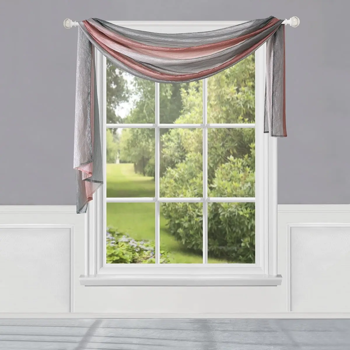 Ombre Window Curtain Scarf - 50x144 in Blush Pink, Light Filter Polyester Tailored Scarf, Rainbow Ombre Waterfall Valance
