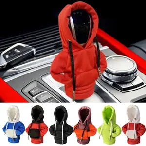 Adjustable Cute Universal Car Shifter Knob Hooded Cover - Handmade Mini Plush Sweatshirt Protector Case, Soft Fashion Gift for Manual/Auto Cars, Multi-Colors Automotive Interior Decor Accessory