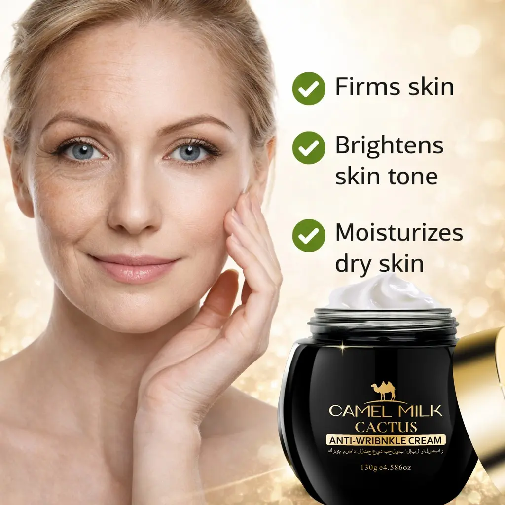 Camel Milk Cactus Anti-Wrinkle Cream, Deep Nourishment, Strong Anti-Wrinkle Firming Lifting, Improves Loose Dry Fine Lines, Youthful Skin