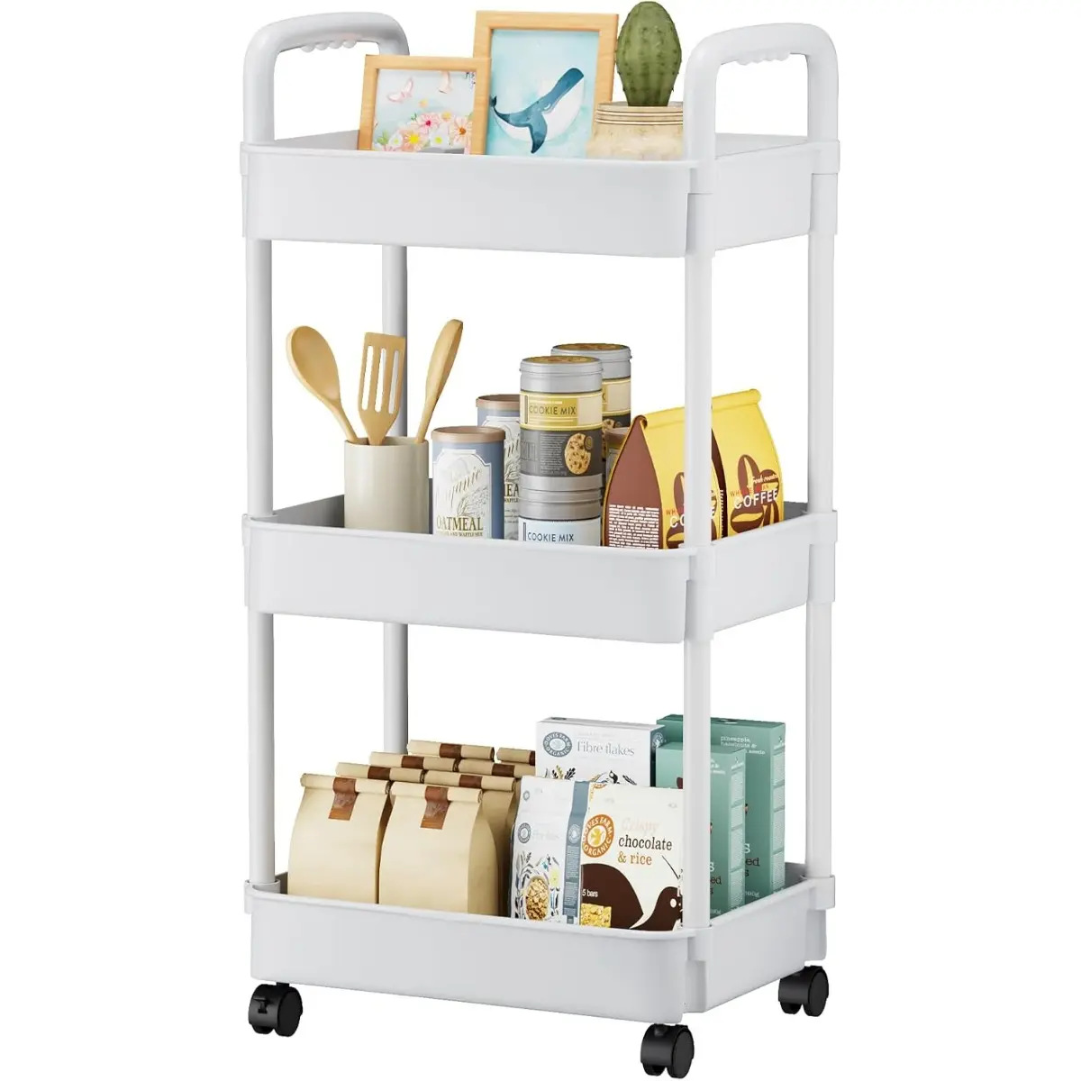 Tier Rolling Cart, Plastic Diaper Cart Organizer With Wheels, Roller Cart For Diapers, Baby Nursery, Kitchen, Bathroom, Living Room And Bedside, White