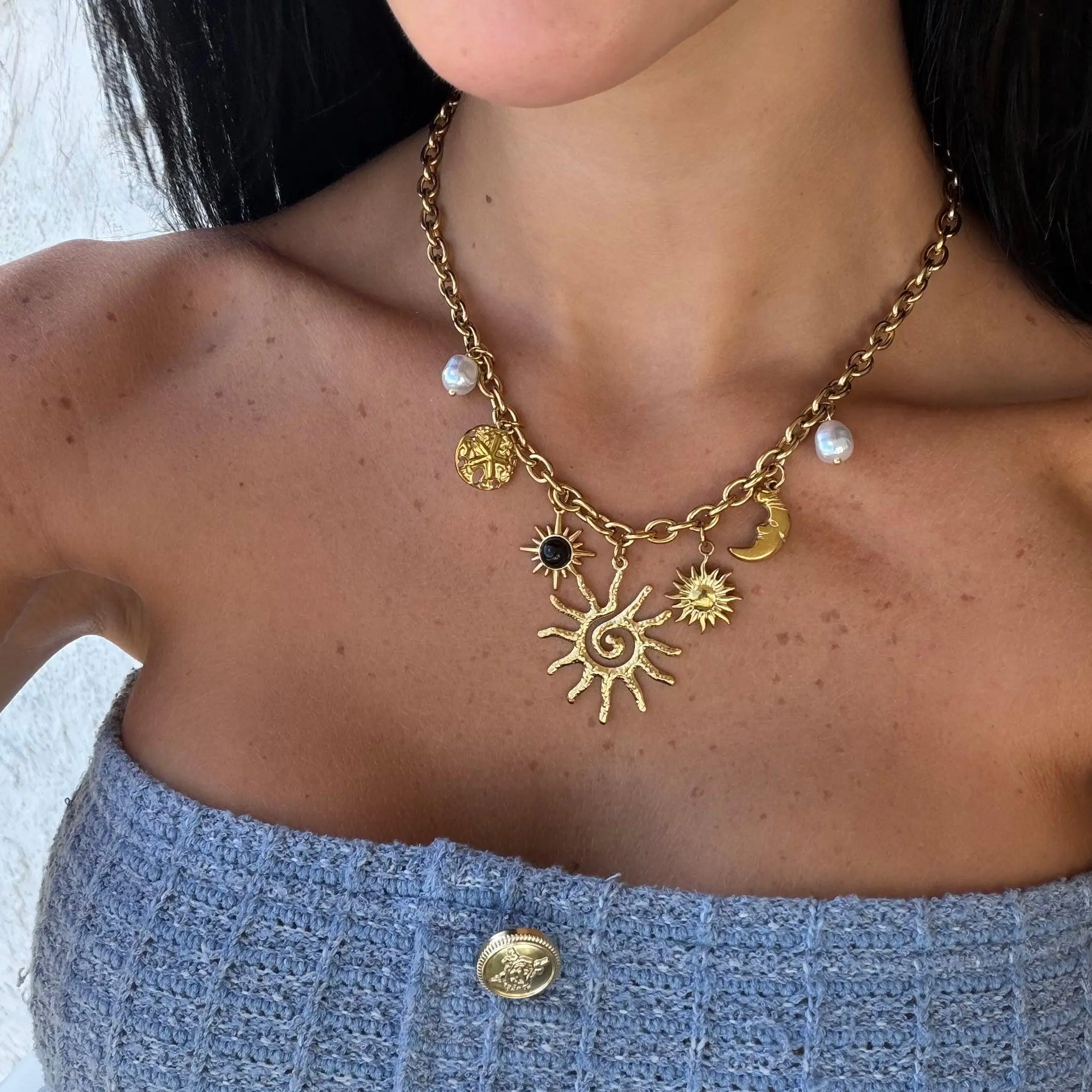 EVRY JEWELS Gold or Silver Plated Women's Hypoallergenic Solar Babe Necklace