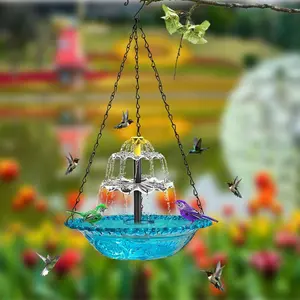 Hanging Solar Bird Bath Fountain - Glass Outdoor Bird Bath with Solar Water Fountain, 3-Tier Cascading Water Feature for Garden Patio Yard, Attract Wild Birds & Hummingbirds decor backyard statue