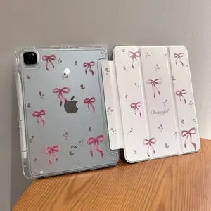 Three-Fold Stand Tablet Case, Bow Design, Protective Cover for iPad 11/10/9/8/7/6/5th, iPad Air/pro/mini, Soft Anti-Drop, Pen Slot, Tablet Casing, Tablet Accessories