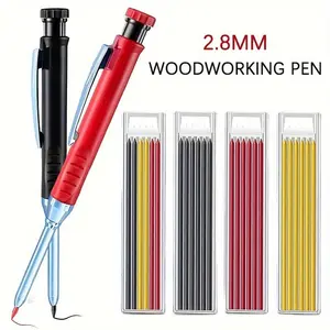 Mechanical Pencil with Refill & Sharpener, 1 Count Professional Engineering Woodworking Pen with 2 Boxes Refills, Quick Dry Marker Pen for Deep Hole Mechanical Pencil, Specialty Pen