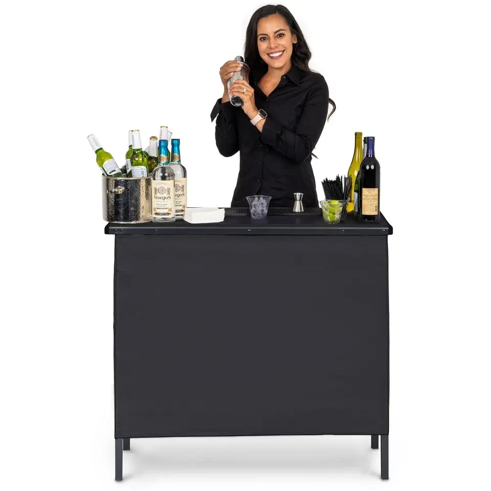 GoBar Portable Bar Table for Events - Pop Up Mobile Bartending Station - 3 Skirts