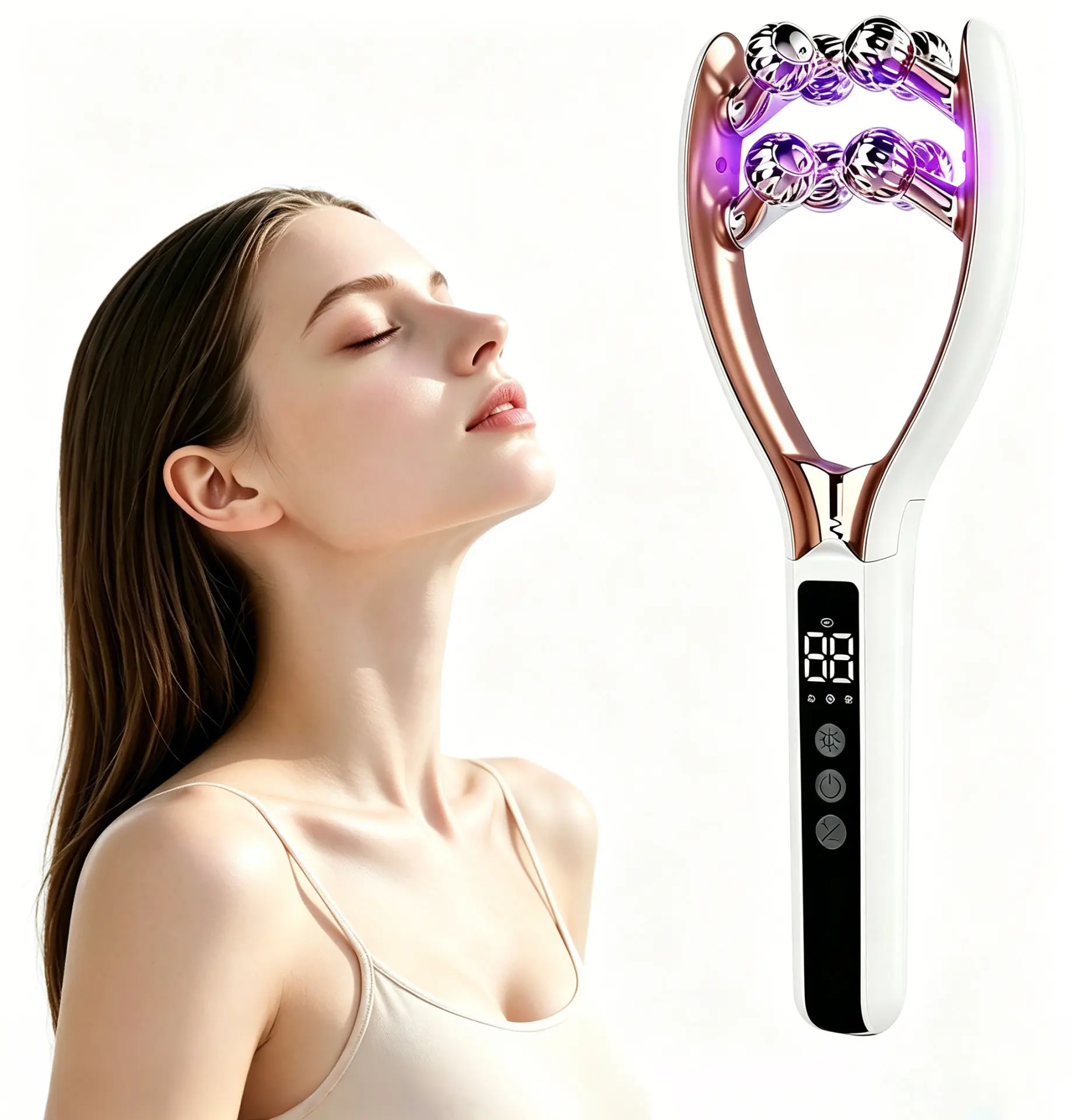 Home Use Multi-Ball Facial Massage Device with Microcurrent & LED Light, Daily Skin Massager for Face, Jaw and Neck Contour Care