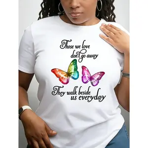 Casual Women'S Round Neck Tee Featuring a Vibrant Butterfly Design And an Uplifting Message, Made from Breathable Fabric And Perfect for Everyday And Outdoor Casual Looks trendy men family vintage animal coffee lover dungeon crawler