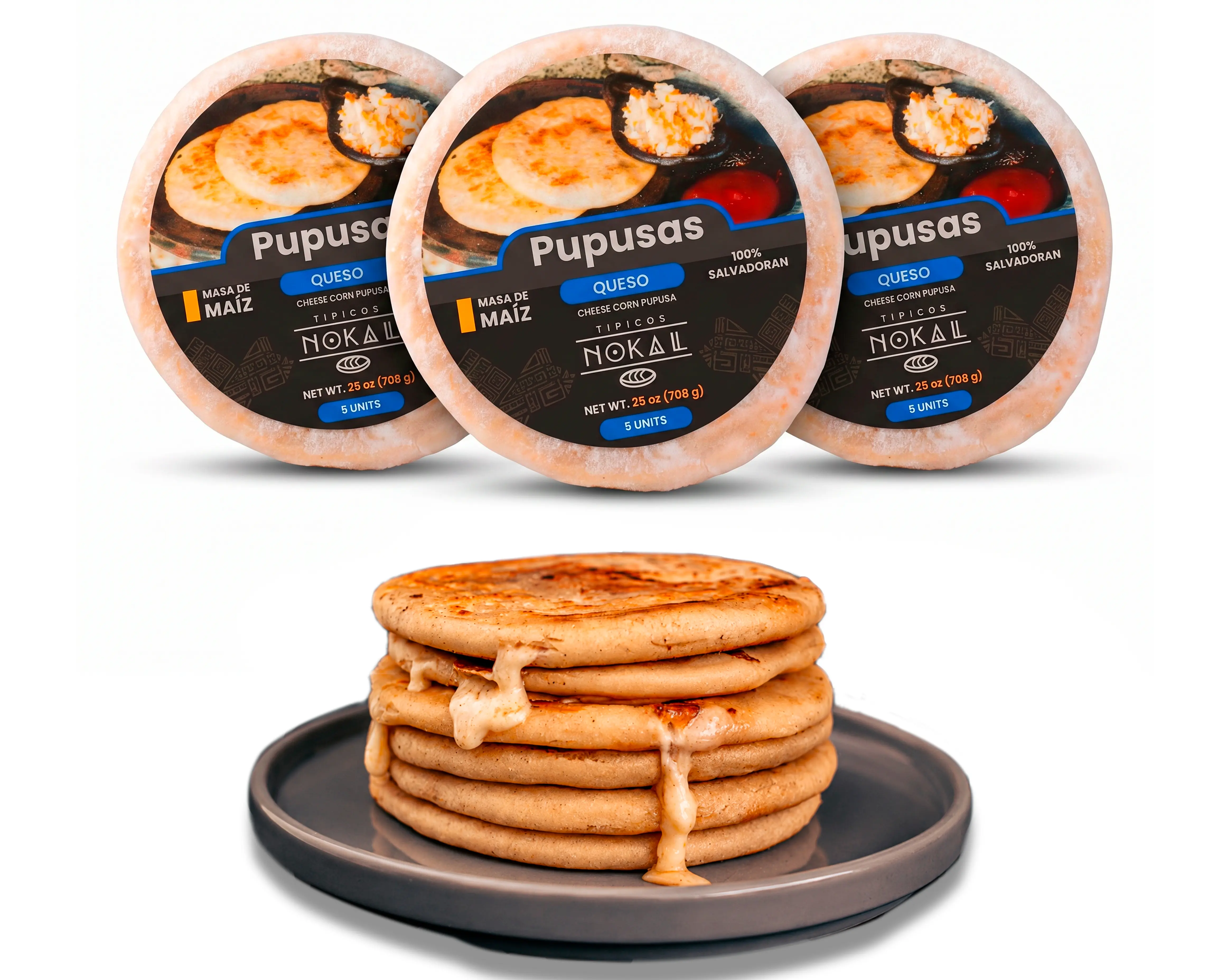 Typical Nokal  Cheese Pupusas, Authentic Salvadoran Pupusas, Vegetarian Breakfast Foods, 15 Ct, 75 oz. Family Pack