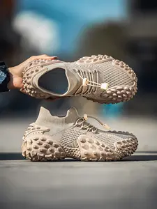 Men's Casual Shoes, Large Size Durian Flyknit Sneakers, Thick Sole Sports Shoes, All Season, Fashionable Daily Wear, Mesh Casual Sneakers, Thick Soled Sneakers