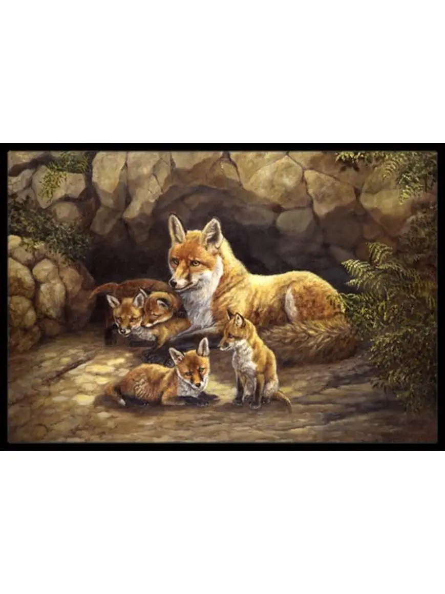 Carolines Treasures BDBA0169MAT Durable Fade Resistant Non-Slip Fox Family by the Den Indoor-Outdoor Mat - 18x27 in