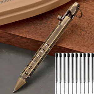 1 pc ballpoint pen, signature pen, includes 10 refills, brass material, rotating retractable design, 0.5 mm fine tip, hexagonal personalized design, hollow barrel, heavy metal feel, elegant and premium, study supplies, holiday gifts, Valentine’s Day, back