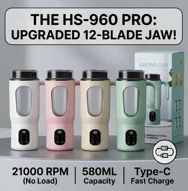 20oz Portable Blender with Handle - Upgraded 12-Blade Personal Travel Juicer Cup, IPX6 Waterproof, 21000RPM High-Speed Mixer, 4-Mode LED Power Display for Shakes, Smoothies, Gym Use