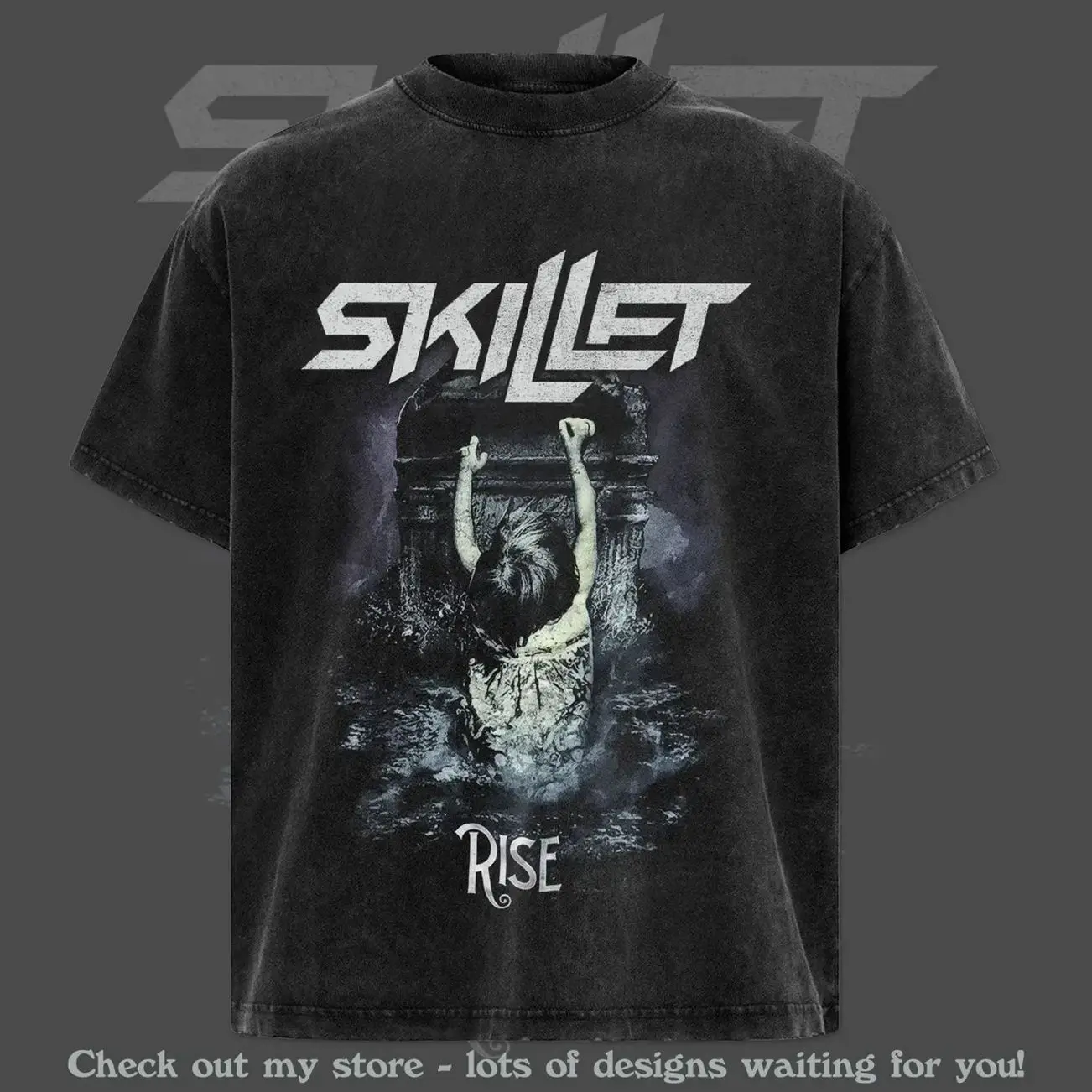 Retro Skillet Band Rise Black Cotton Washed T-Shirt, Skillet Band Tee , Music Graphic Tee, Rock Band Shirt, Retro Music Tee, Rock Music Lover Shirt, Skillet Merch, Concert Merch, Summer Outfits, Gift For Fans RDZ
