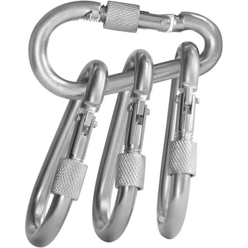 4 Pack D Ring Stainless Steel Carabiner Clips, 500LBS Heavy Duty Screw Gate Locking Carabiners, Quick Link for Hammock, Camping, Hiking, Backpacking, Black & Silver HDK02