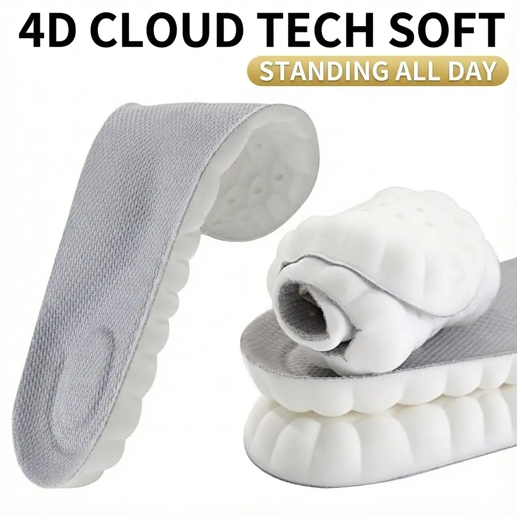 Men's Grey Ultra-Soft PU Cushioned Footwear Insoles - Mesh-Top Ergonomic Shock-Absorb Pad with Massage Nodes, High-Rebound Breathable Dry Design for Work Boots, Running Sneakers (Plantar Fasciitis & Knee Pain Relief), Cushioned Insoles, Plantar Fasciitis,