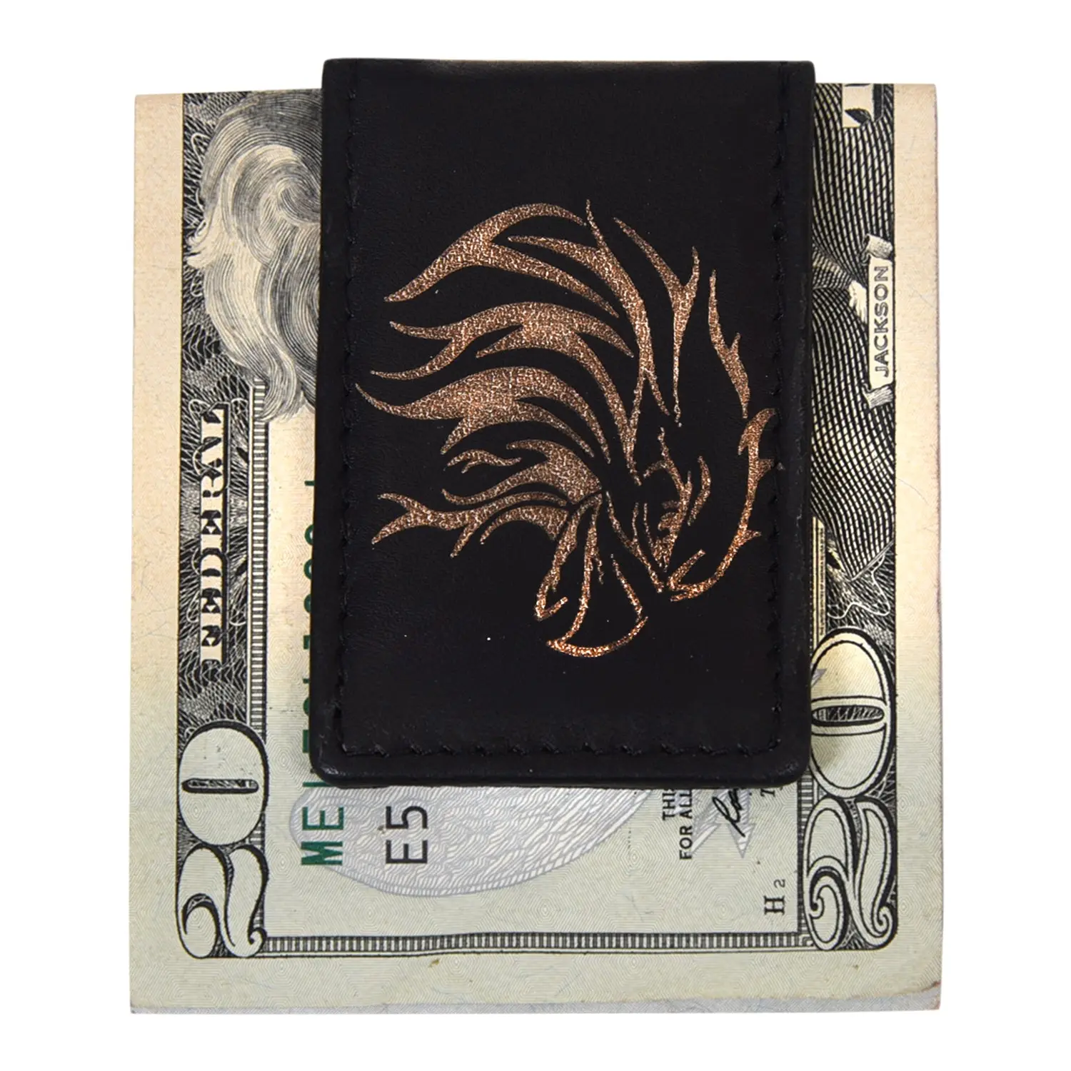 Leatherboss Genuine Leather Men's Printed Strong Magnetic Money Clip - Minimalist Wallet, Black