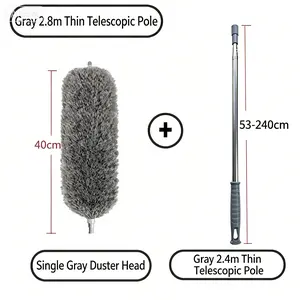 extended microfiber dusting brush with a slim, extendable pole; adjustable length, flexible design, reusable—ideal for ceiling fans, furniture, cars, and home cleaning; gray model