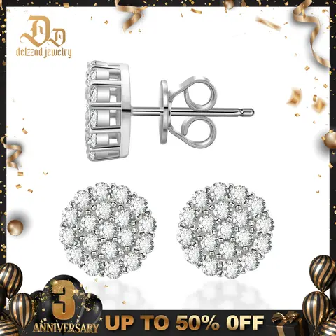 Delzzad Halo Stud Earrings Round VVS Synthetic Moissanite Earrings Jewelry S925 Perfect Birthday Mother’s Day Christmas Gift for Men Women Silver Earrings Golden Earrings Wedding Set