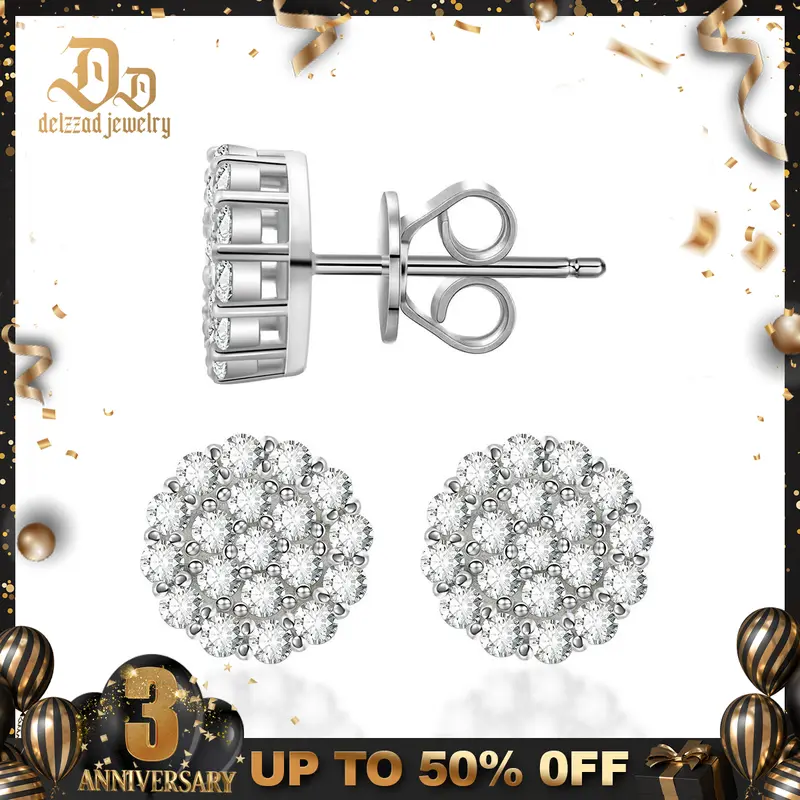 Delzzad Halo Stud Earrings Round VVS Synthetic Moissanite Earrings Jewelry S925 Perfect Birthday Mother’s Day Christmas Gift for Men Women Silver Earrings Golden Earrings Wedding Set