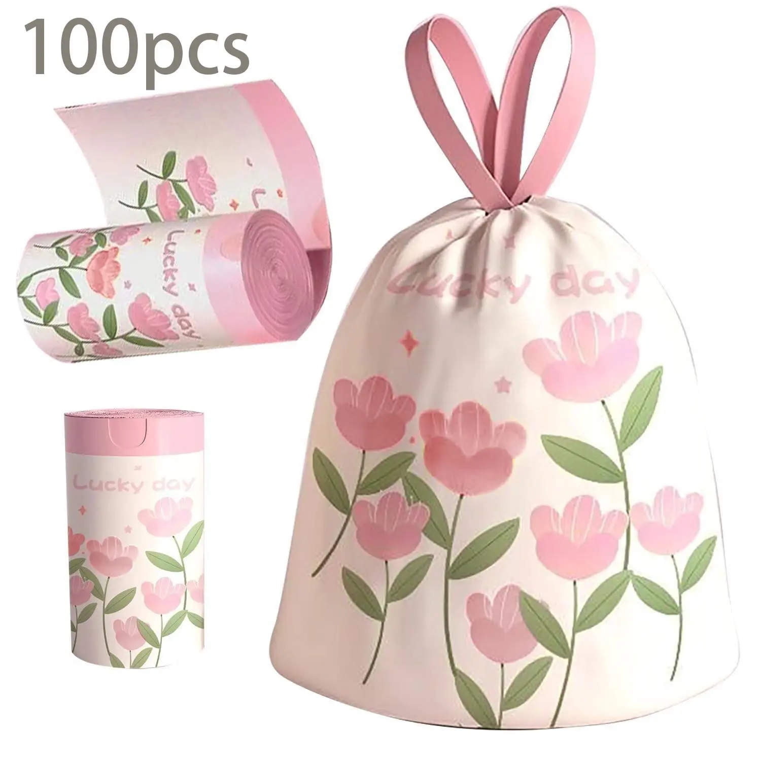 100-Pack Lavender Scented Thick Drawstring Trash Bags, High-Density Pe Material, Disposable Storage Bags, Versatile Home Use, Lucky day