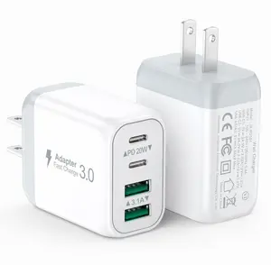iPhone Wall Fast Charger - 4-in-1 Charger Pad With USB A and USB C Charger Block with Fast Charging Capability, Compatible with iPhone and AirPods  (White) Cellphone Electronic portable chargers 2Pack