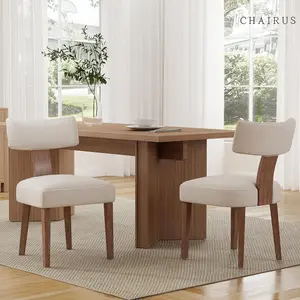 CHAIRUS Dining Chairs Set of 2,Mid-Century Modern Linen Padded Dining Chairs with Wood Legs, Modern Upholstered Fabric Dining Room Chair,Living Room Bedroom Outdoor Lounge Chair, Curved Backrest Kitchen Chairs, Beige