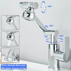 1080° Swivel Bathroom Sink Faucet Single Handle Lavatory Vanity Faucet 2 Mode Spray Chrome 1 Hole Washbasin Mixer Tap Height Adjustable Deck Mounted