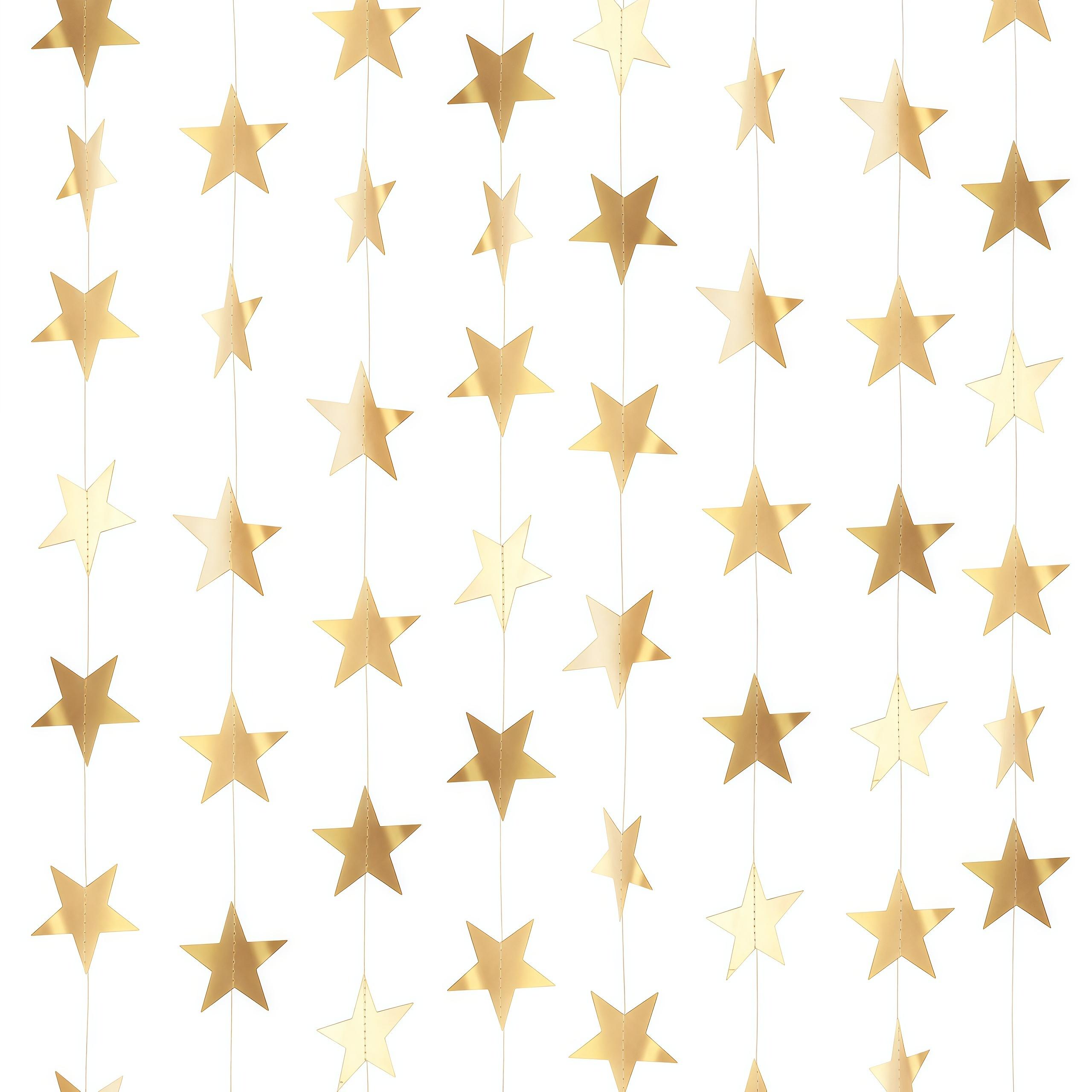 Champagne Gold 2-Sided Paper Glitter Star Garland Banner, 130-ft 2.75-in Lightweight Mountable Wall Hanging Twinkle Backdrop, Festive Home & Wedding Supplies Ornament with Pouch for Birthday Decor