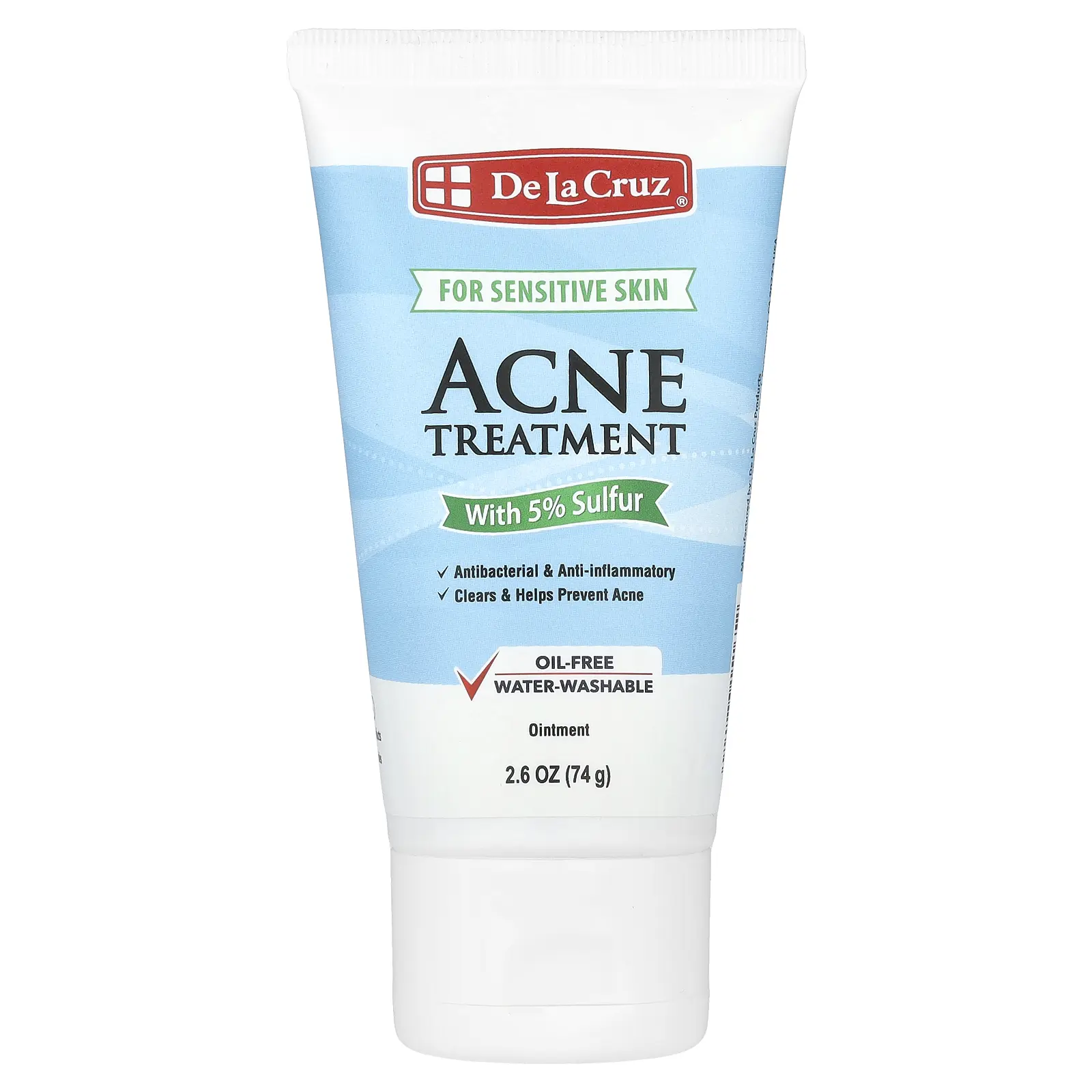 De La Cruz Acne Treatment Ointment with 5% Sulfur, For Sensitive Skin, 2.6 oz (74 g) | HSA/FSA Eligible