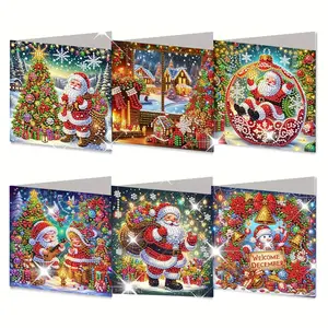 DIY Diamond Painting Christmas Cards Set, Anime Theme Handmade 5D Art Greeting Cards with Envelopes, Unique Creative Gift Idea
